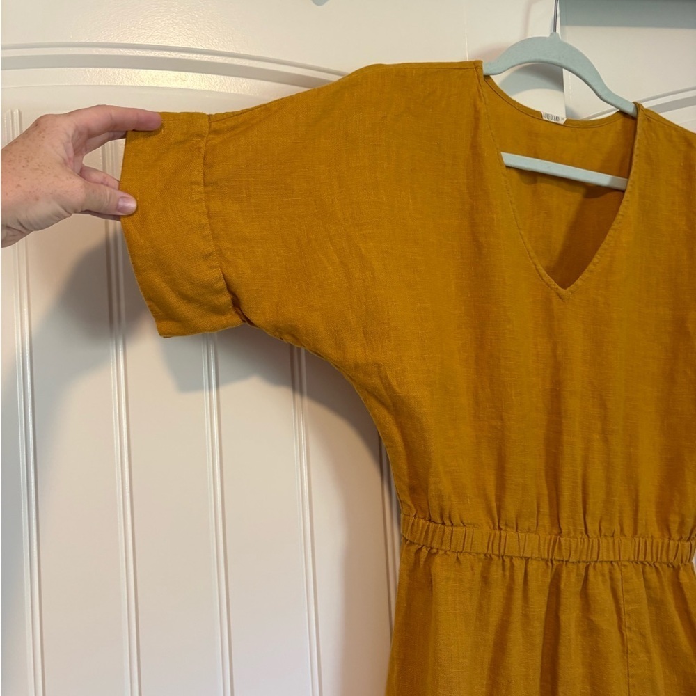 Love Ocean Skye Linen dress short sleeve midi autumn gold size XS - Picture 5 of 12